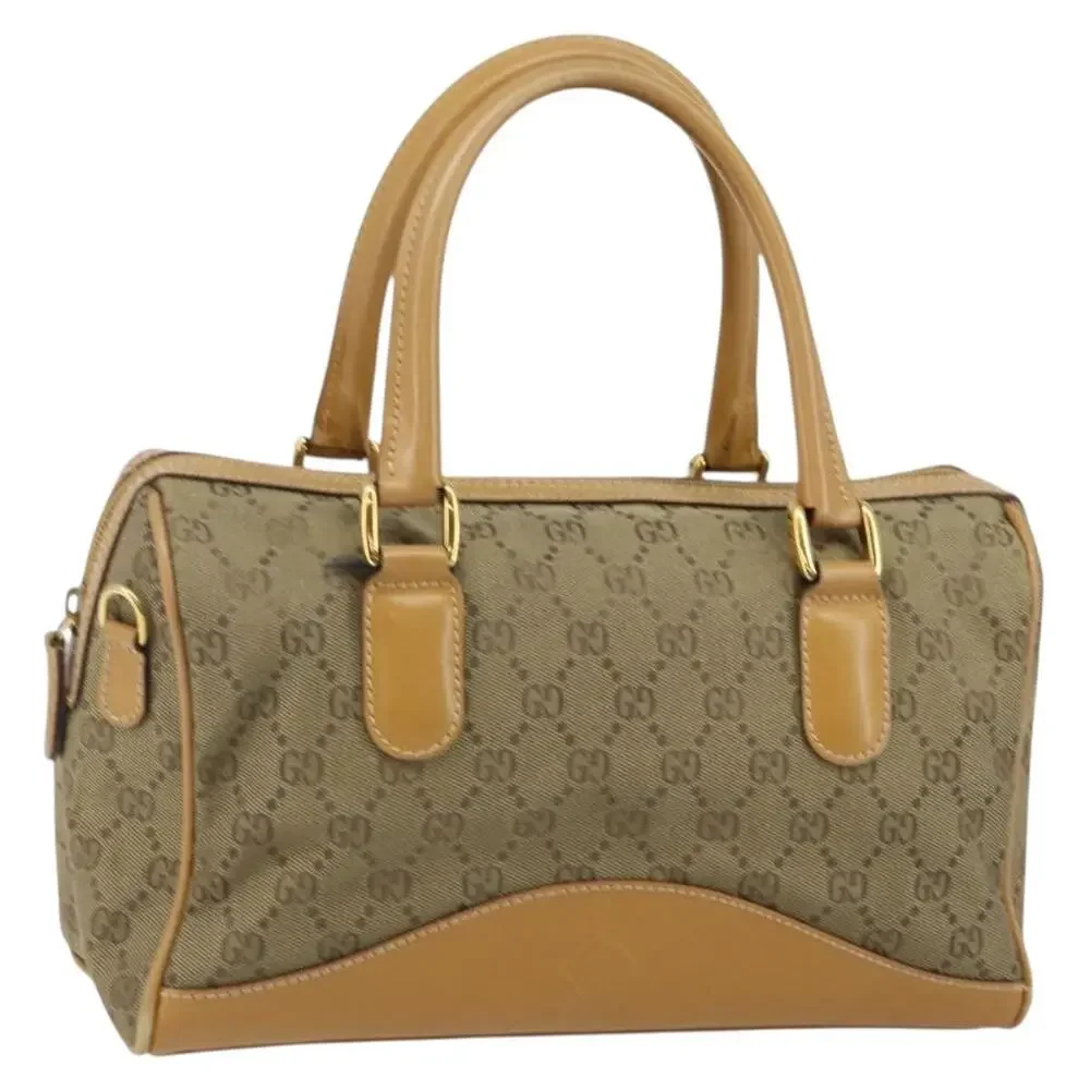 GUCCI GG Canvas Boston Bag Beige Gold